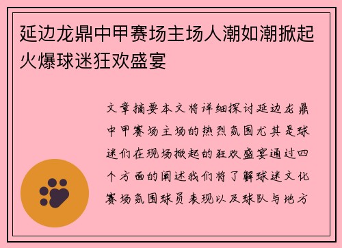 延边龙鼎中甲赛场主场人潮如潮掀起火爆球迷狂欢盛宴